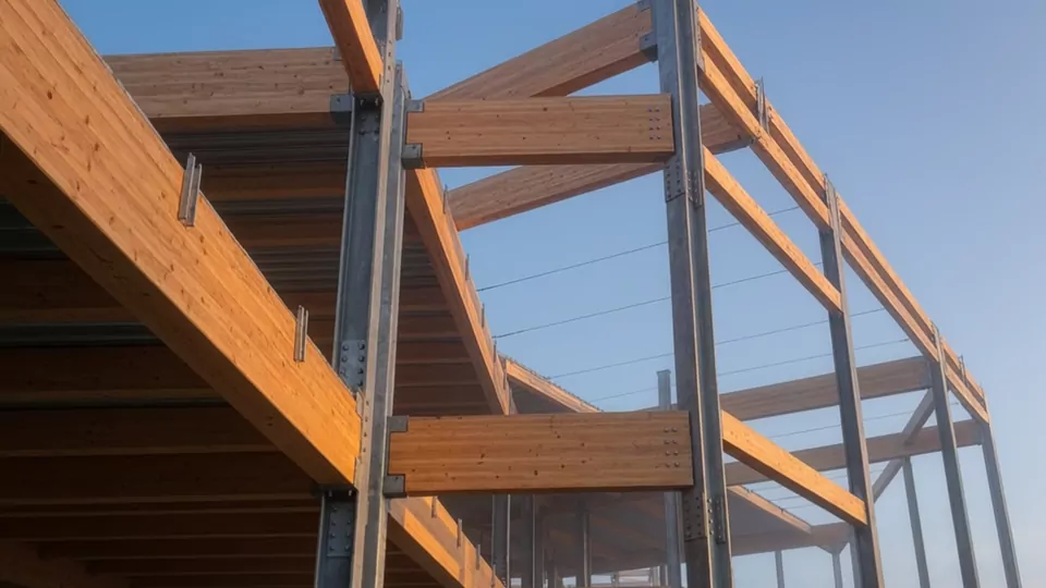 Amber sun flooding the finished steel grid