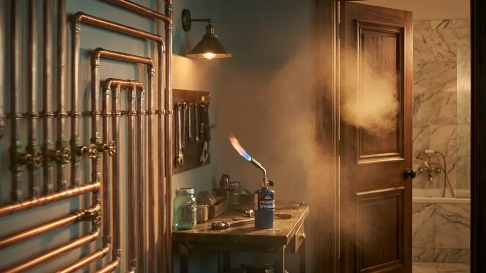 Steam drifting through the workshop doorway