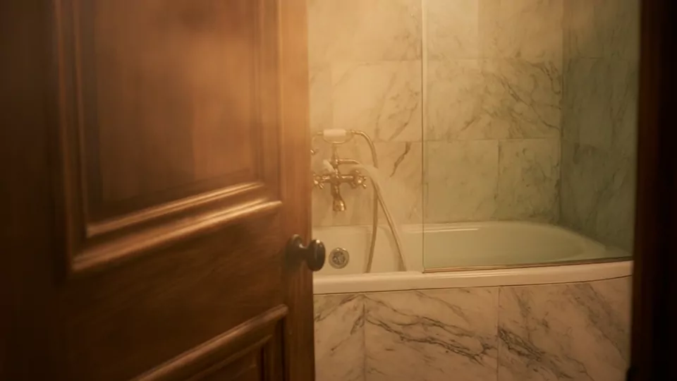 A clawfoot tub filling with steam rising