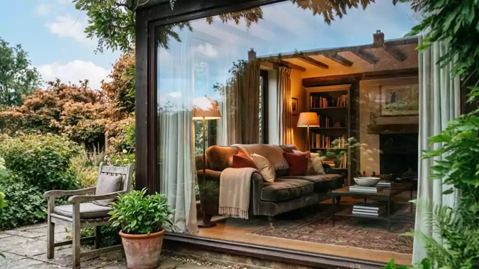 Autumn amber light across the panes