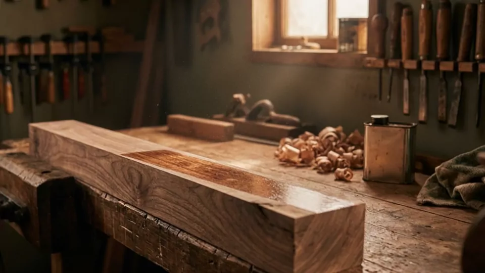 Oil deepening the figure of the wood