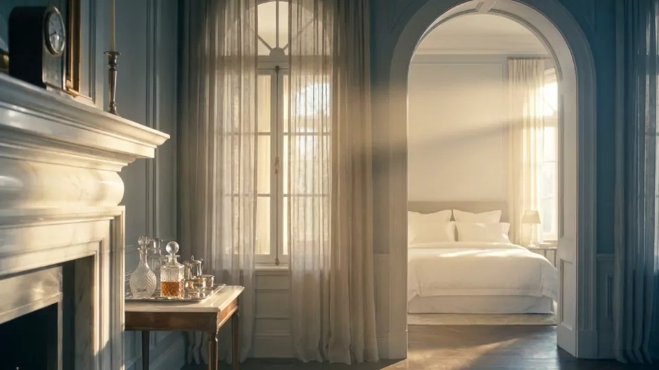 Sheer linen curtains breathing in the draft