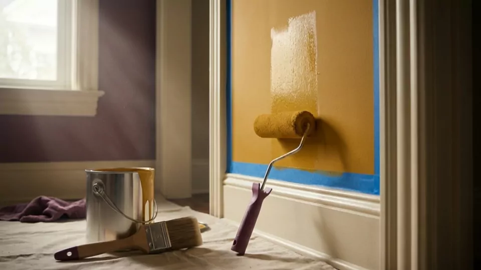 A prepared wall taking its first pass of ochre