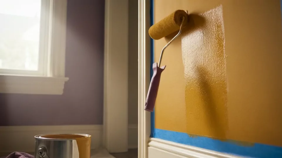 The cut line where ochre meets ivory trim