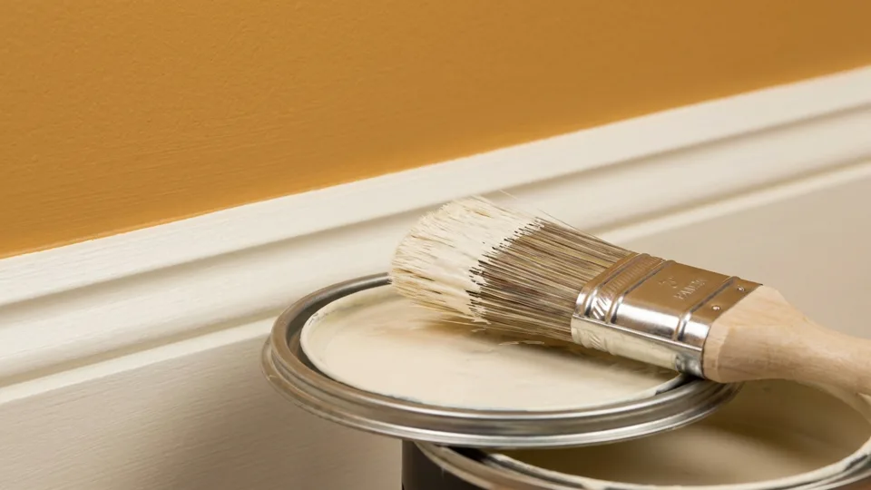 The freehand cut line where ochre meets ivory trim, dead straight