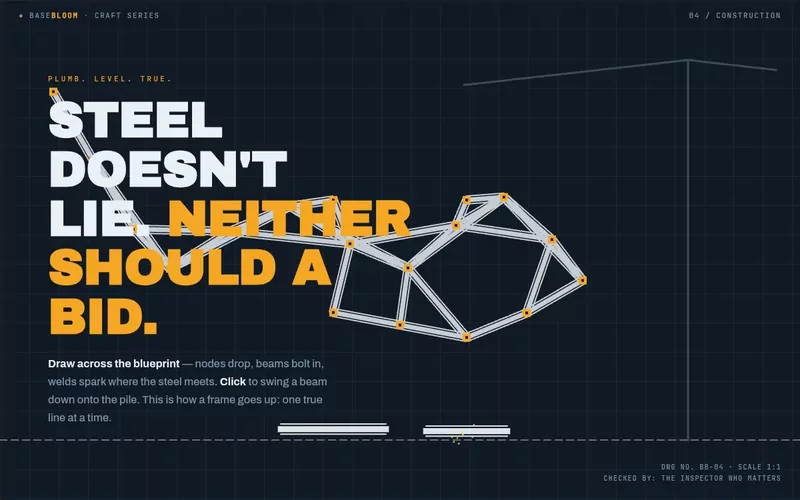 Raise the Frame — draw across the blueprint and steel trusses bolt themselves in