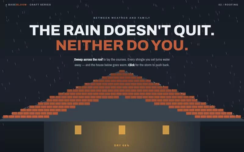 The Dry Line — sweep to lay shingle courses while the rain tries to get in
