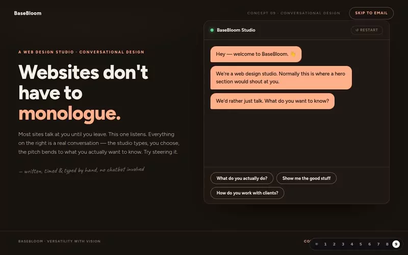 The studio that talks back — a pitch that unfolds as a conversation