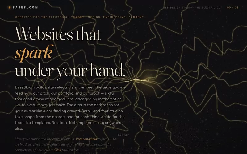 The Electric Cut — a cursor-reactive electrical demo where live current arcs to your hand